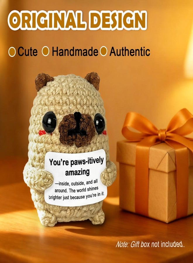Krinisou Pug Gifts for Pug Lovers, Cute Positive Animals Crochet Dog Decor, Encouragement Inspirational Appreciation Thank You Gift for Friends, Coworkers, Women, Men - Image 2